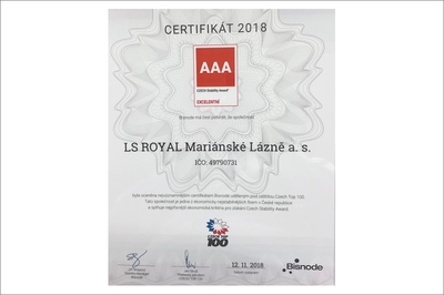 Kurhotel ROYAL Marienbad hat die Bewertung Czech Stability Award gewonnen